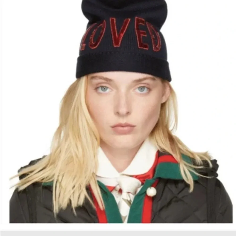 NWT Gucci LOVED Navy Blue Beanie Hat - Picture 4 of 11